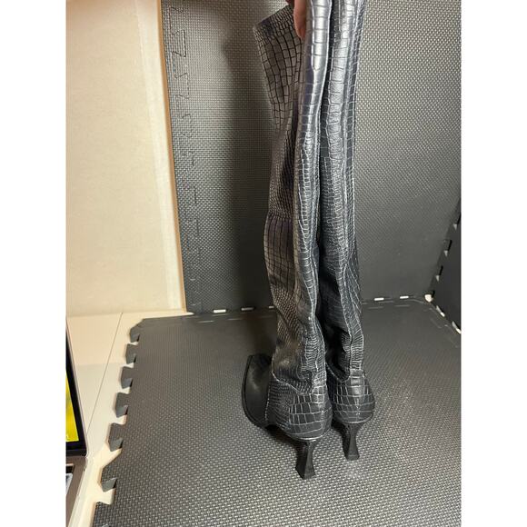 Free People x Vicenza Friday Fever Heel Boots Black Croc Size 37 US 6 - Picture 4 of 7